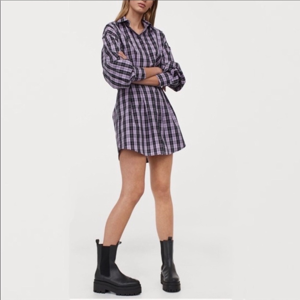 H&M Divided plaid button down shirt dress 
Size L 
Worn once no tags